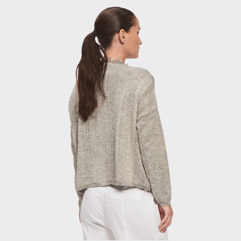 Transit Par Such textured fringed knit cardigan in heathered off-white – back view