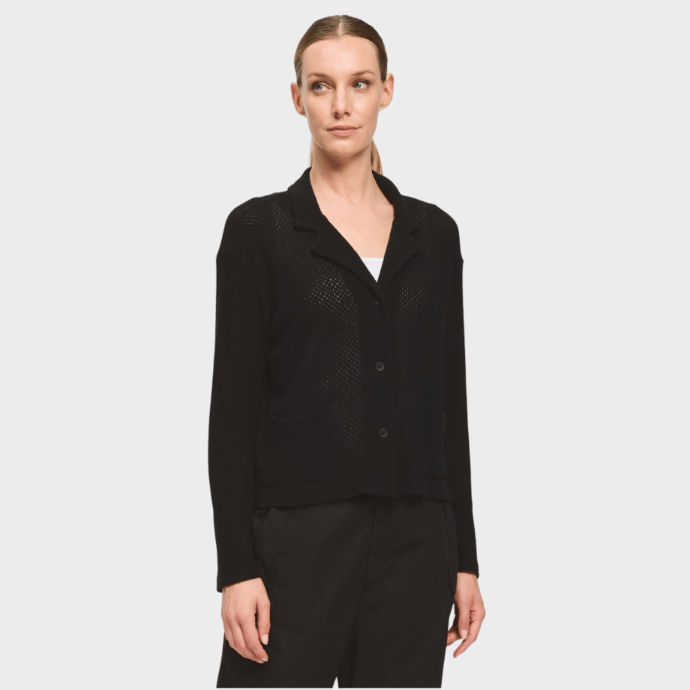 Transit Par Such black open knit jacket with soft lapels – front view