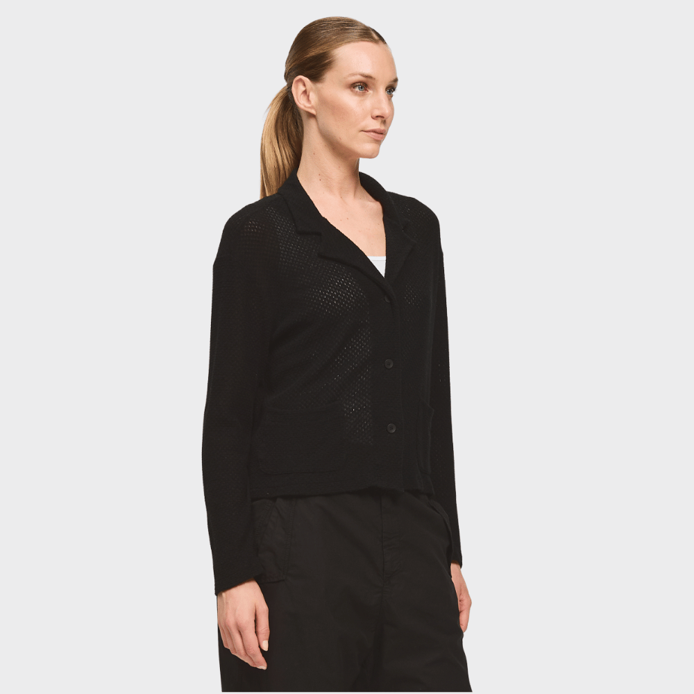 Transit Par Such black open knit jacket with soft lapels – side view
