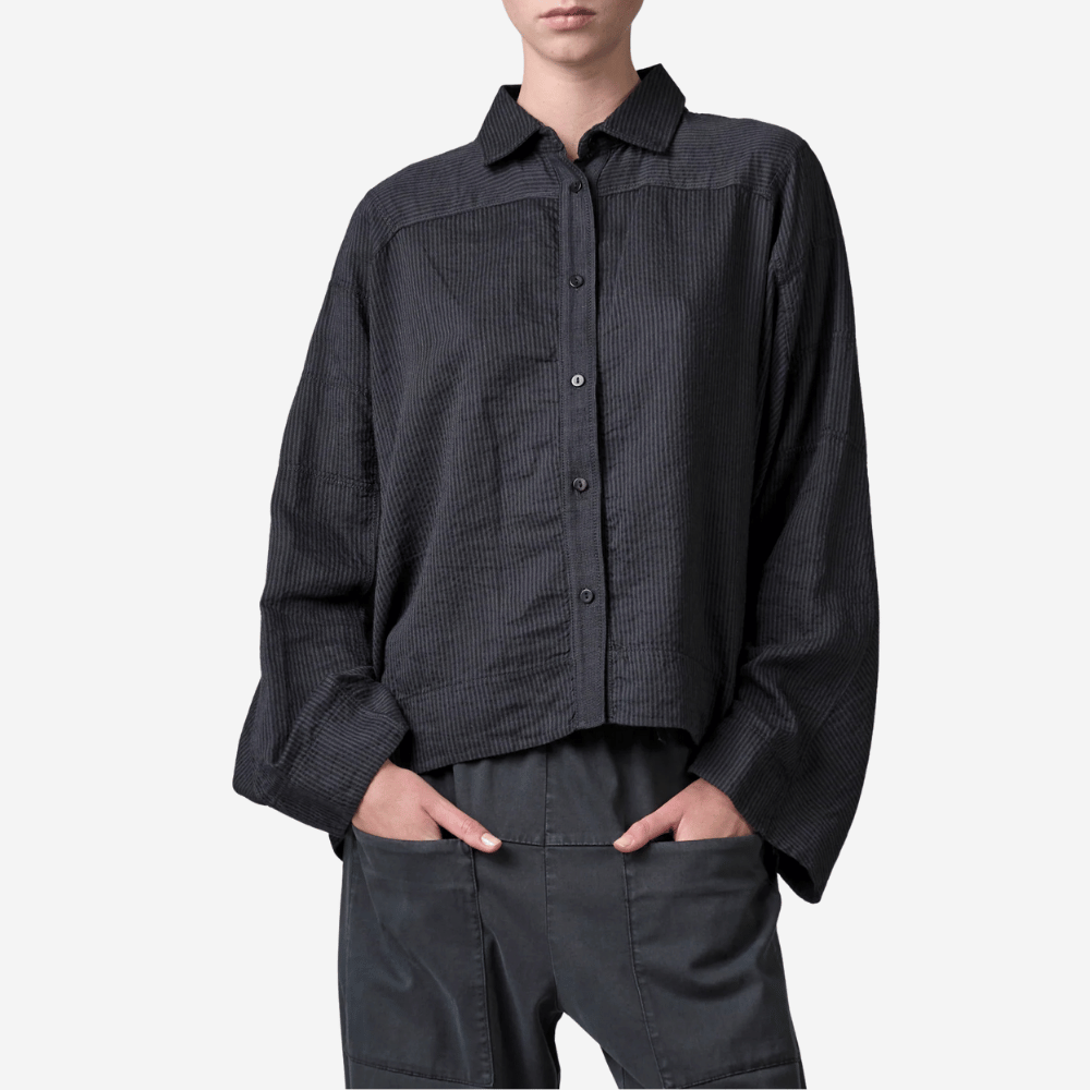 Transit Par Such Stripe Cotton–Linen Shirt in Anthracite – International designer fashion boutique Australia Riada Concept Woollahra 1016.CFDTRBE140.13