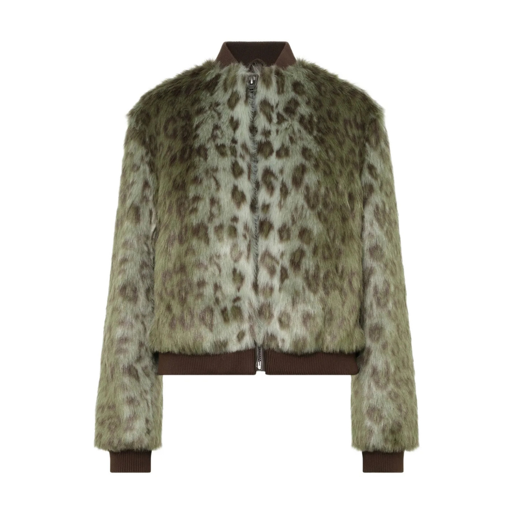 Unreal Fur Foliage Faux Fur Bomber Jacket in Green Leopard – International designer fashion boutique Australia Riada Concept Woollahra
