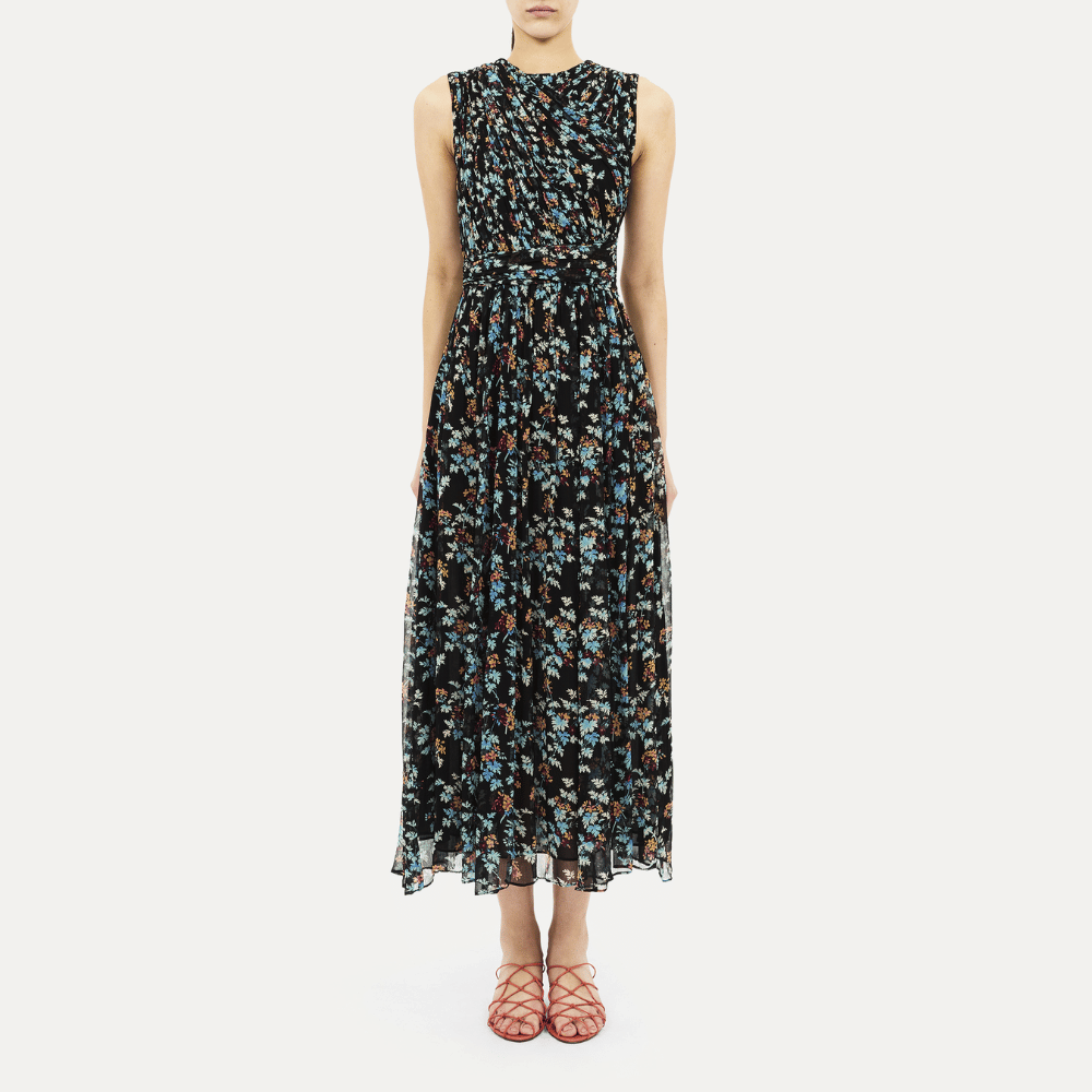 Celestina Sleeveless Silk Dress in Nightshade