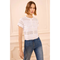 Ulla Johnson Abriana Eyelet Knit Cropped Cardigan in Cowrie – International designer fashion boutique Australia Riada Concept Woollahra