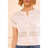 Ulla Johnson Abriana Eyelet Knit Cropped Cardigan in Cowrie – International designer fashion boutique Australia Riada Concept Woollahra