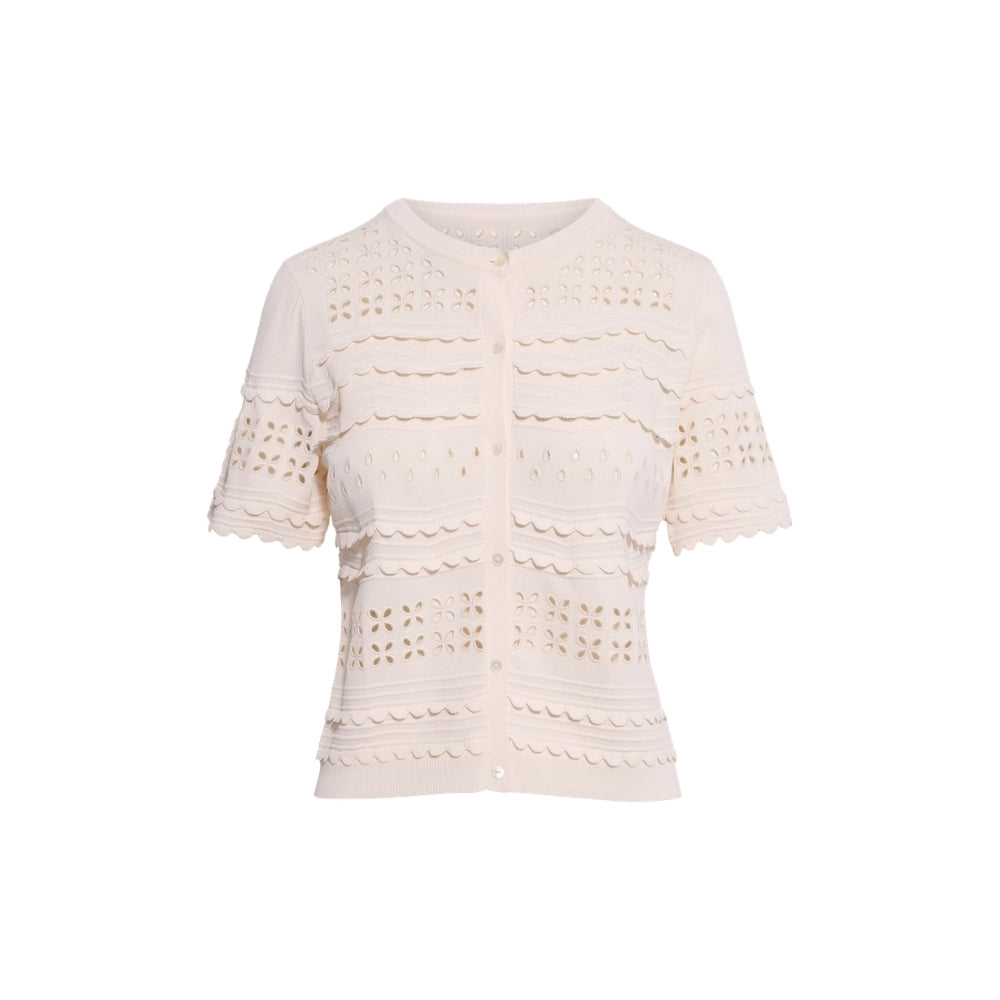 Ulla Johnson Abriana Eyelet Knit Cropped Cardigan in Cowrie – International designer fashion boutique Australia Riada Concept Woollahra