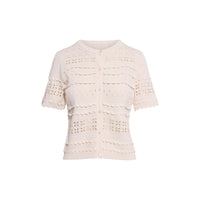 Ulla Johnson Abriana Eyelet Knit Cropped Cardigan in Cowrie – International designer fashion boutique Australia Riada Concept Woollahra