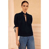 Ulla Johnson Alouette Short-Sleeve Cotton Top in Midnight – International designer fashion boutique Australia Riada Concept Woollahra