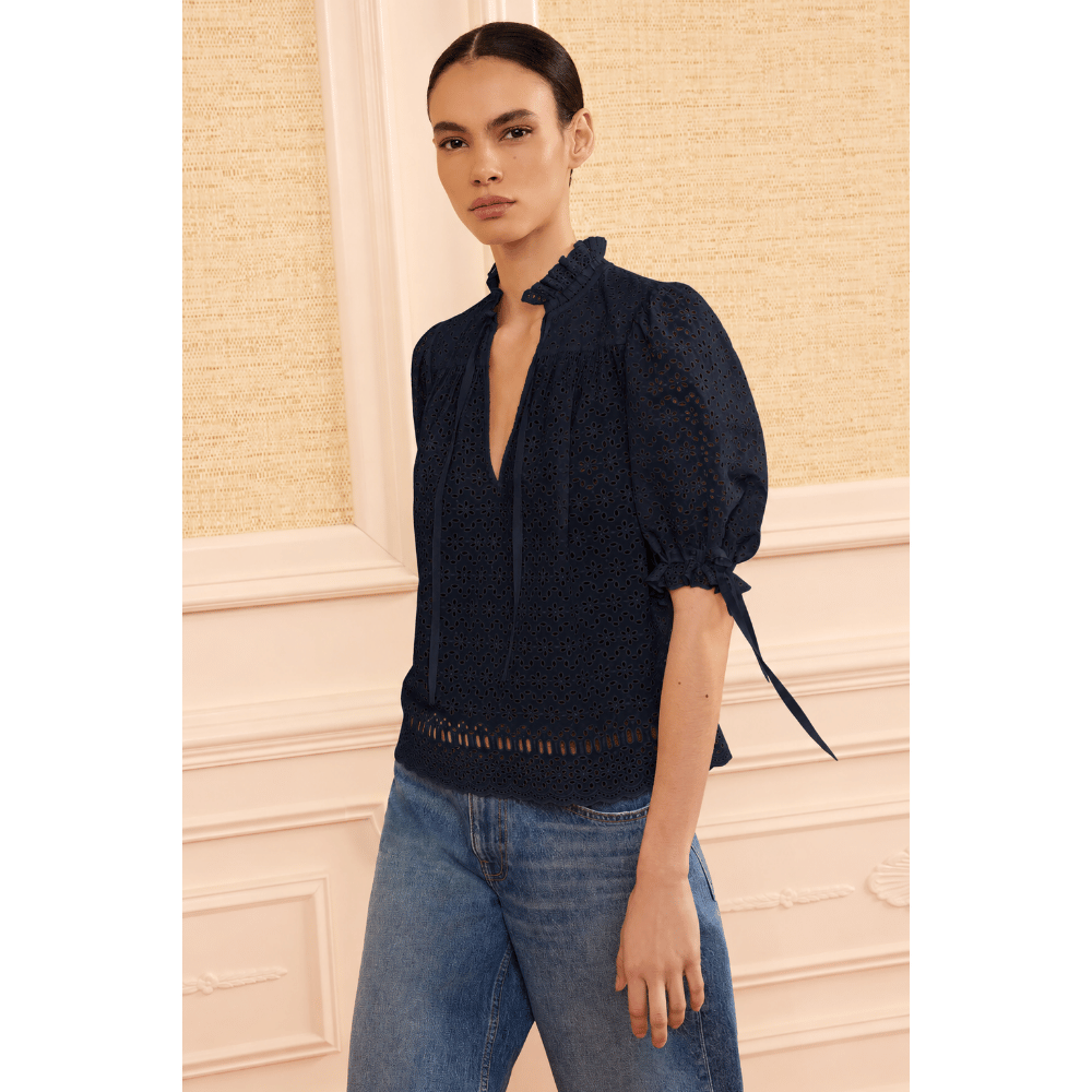 Ulla Johnson Alouette Short-Sleeve Cotton Top in Midnight – International designer fashion boutique Australia Riada Concept Woollahra