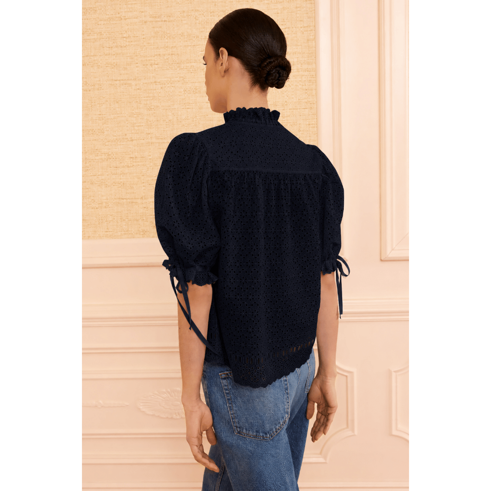 Ulla Johnson Alouette Short-Sleeve Cotton Top in Midnight – International designer fashion boutique Australia Riada Concept Woollahra