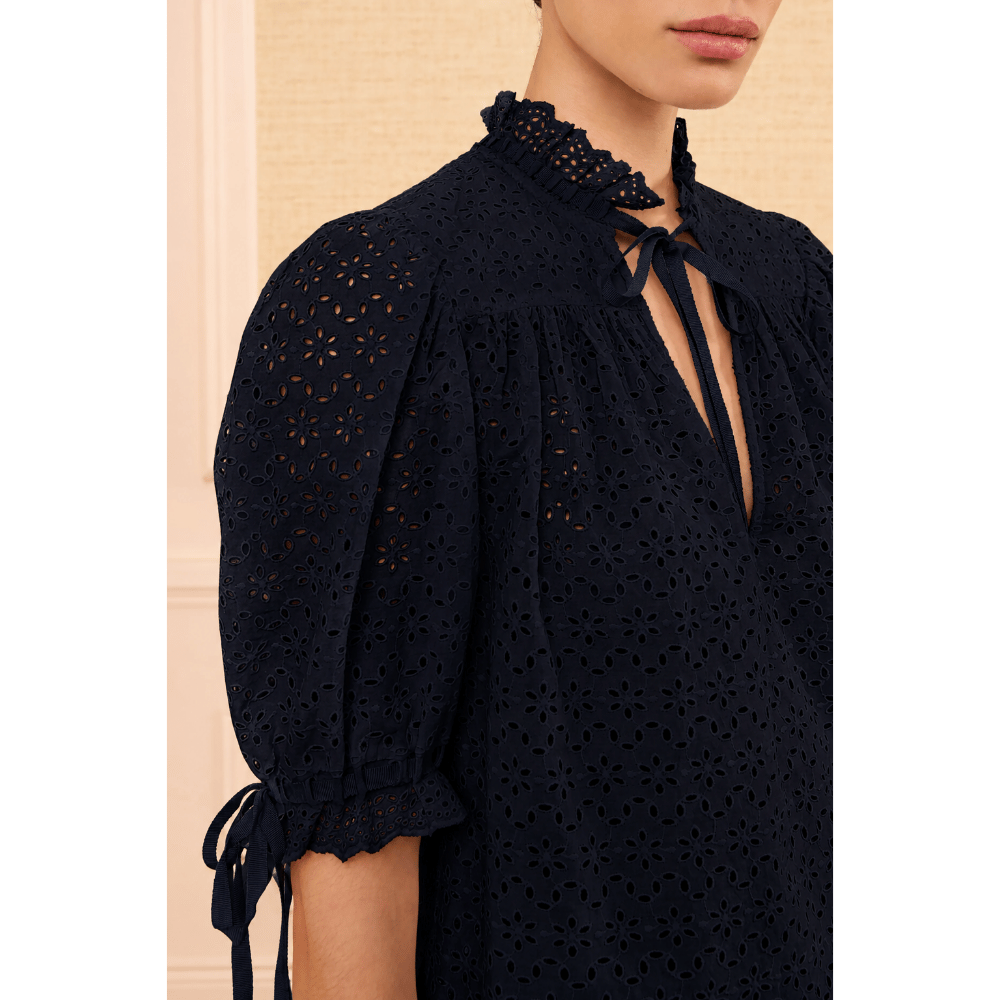 Ulla Johnson Alouette Short-Sleeve Cotton Top in Midnight – International designer fashion boutique Australia Riada Concept Woollahra