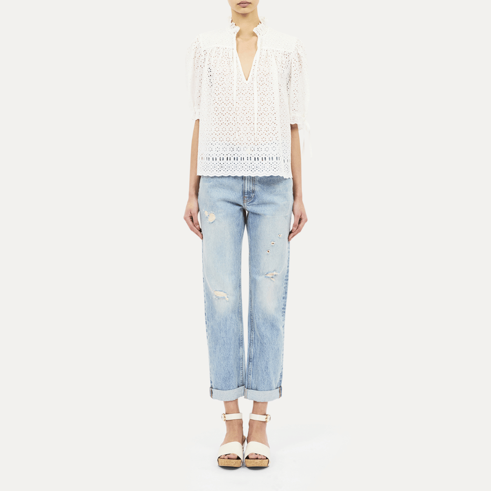Ulla Johnson Alouette Short-Sleeve Cotton Top in Pristine – International designer fashion boutique Australia Riada Concept Woollahra