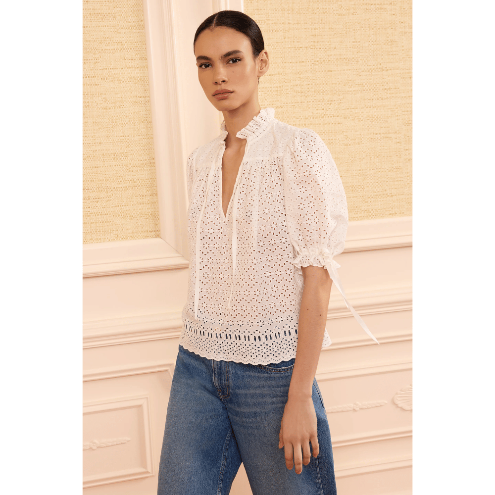 Ulla Johnson Alouette Short-Sleeve Cotton Top in Pristine – International designer fashion boutique Australia Riada Concept Woollahra