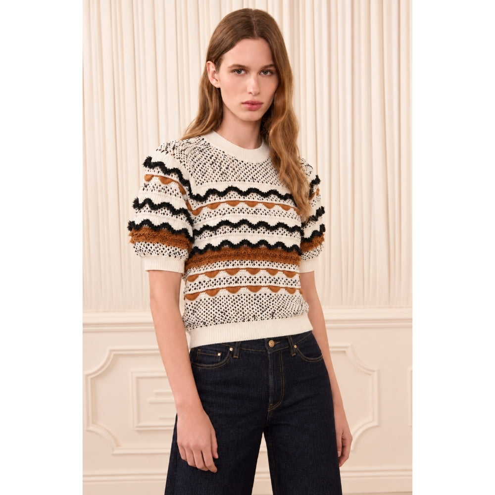 Ulla Johnson Andira Tweed Knit Short Sleeve Top in Scallop – International designer fashion boutique Australia Riada Concept Woollahra