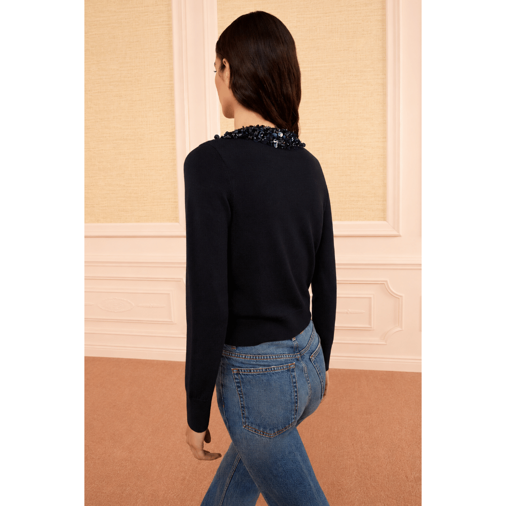 Ulla Johnson Anna Long-Sleeve Embellished Cardigan in Midnight – International designer fashion boutique Australia Riada Concept Woollahra