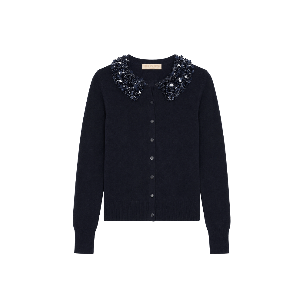 Ulla Johnson Anna Long-Sleeve Embellished Cardigan in Midnight – International designer fashion boutique Australia Riada Concept Woollahra