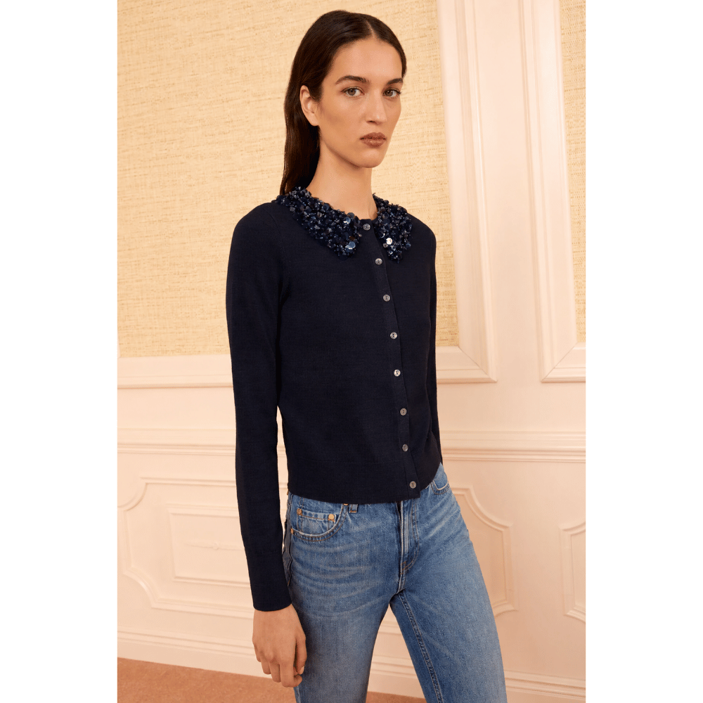 Ulla Johnson Anna Long-Sleeve Embellished Cardigan in Midnight – International designer fashion boutique Australia Riada Concept Woollahra