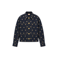 Riada Concept Ulla Johnson Bobbi dark indigo denim jacket embellished with gold sequinned flowers and gold-tone buttons