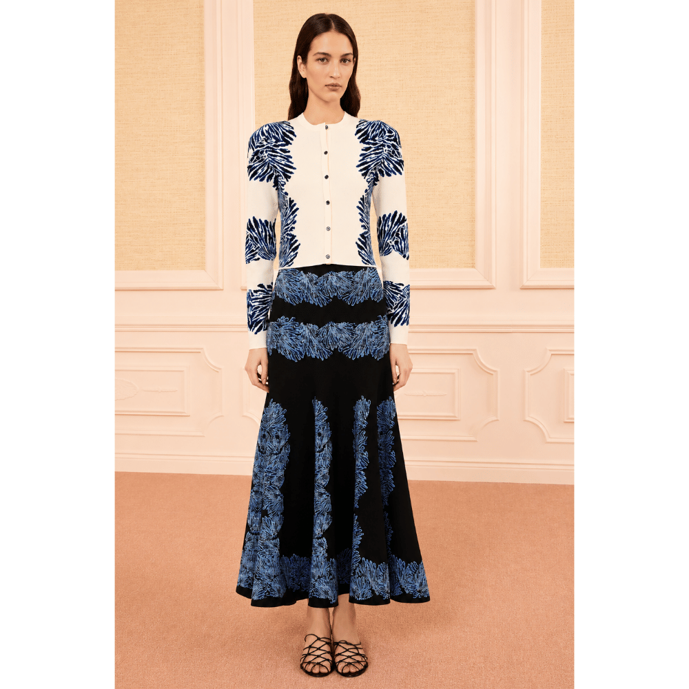 Ulla Johnson Carina Jacquard Knit Cardigan in Ocean – International designer fashion boutique Australia Riada Concept Woollahra