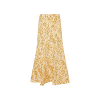 Riada Concept Ulla Johnson Clarisse high-waisted cotton poplin trumpet midi skirt in a pale yellow print