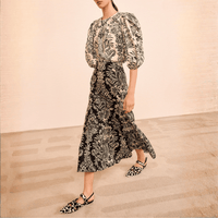 Ulla Johnson Clarisse Trumpet Midi Skirt in Noir Flora Ulla Johnson designer skirts, international luxury fashion boutique Australia Riada Concept Woollahra