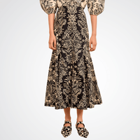 Ulla Johnson Clarisse Trumpet Midi Skirt in Noir Flora Ulla Johnson designer skirts, international luxury fashion boutique Australia Riada Concept Woollahra