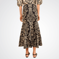 Ulla Johnson Clarisse Trumpet Midi Skirt in Noir Flora Ulla Johnson designer skirts, international luxury fashion boutique Australia Riada Concept Woollahra