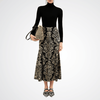 Ulla Johnson Clarisse Trumpet Midi Skirt in Noir Flora Ulla Johnson designer skirts, international luxury fashion boutique Australia Riada Concept Woollahra