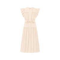 Riada Concept Ulla Johnson Dani ivory cotton poplin midi dress with eyelet embroidery, flutter sleeves and a belted waist