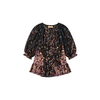 Riada Concept Ulla Johnson Elise silk jacquard blouse in a black floral bouquet print, with ruffles at the sleeves and hem