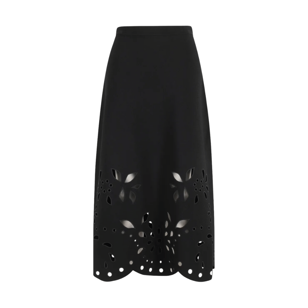 Ulla Johnson High-Waist A-Line Grace Knit Midi Skirt in Black ULLA JOHNSON Designer fashion shop online and in store High End fashion boutique Sydney Australia Riada Concept