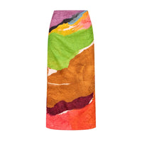 Ulla Johnson Inez Midi Skirt at Riada Concept - a high-rise satin pencil skirt with a crinkled finish, featuring 'Nature Abhors a Vacuum' artwork print.