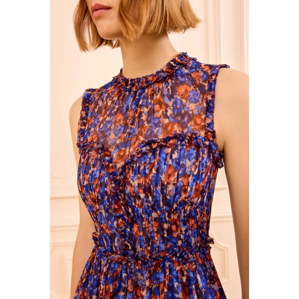 Ulla Johnson Kasia Crinkled Silk Chiffon Midi Dress in Violet Floral Print – International designer fashion boutique Australia Riada Concept Woollahra