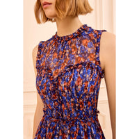 Ulla Johnson Kasia Crinkled Silk Chiffon Midi Dress in Violet Floral Print – International designer fashion boutique Australia Riada Concept Woollahra