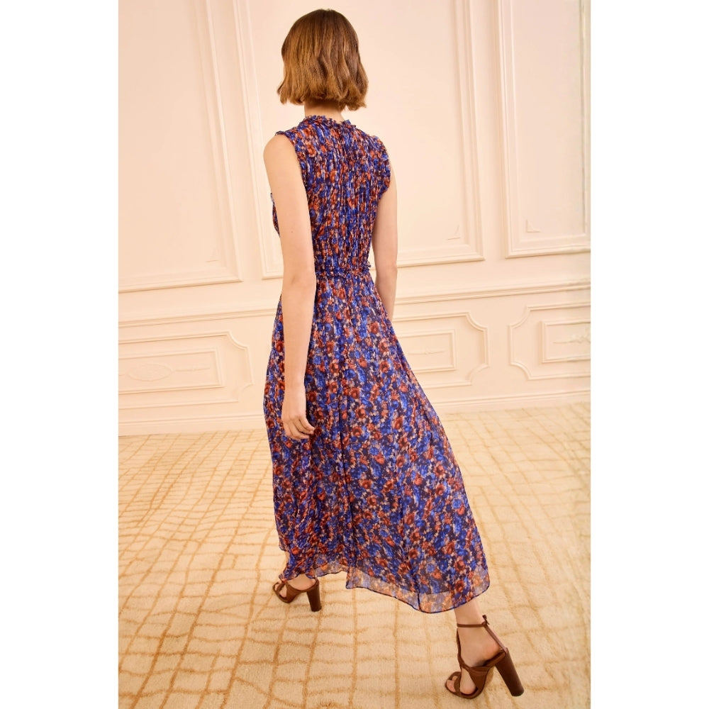 Ulla Johnson Kasia Crinkled Silk Chiffon Midi Dress in Violet Floral Print – International designer fashion boutique Australia Riada Concept Woollahra