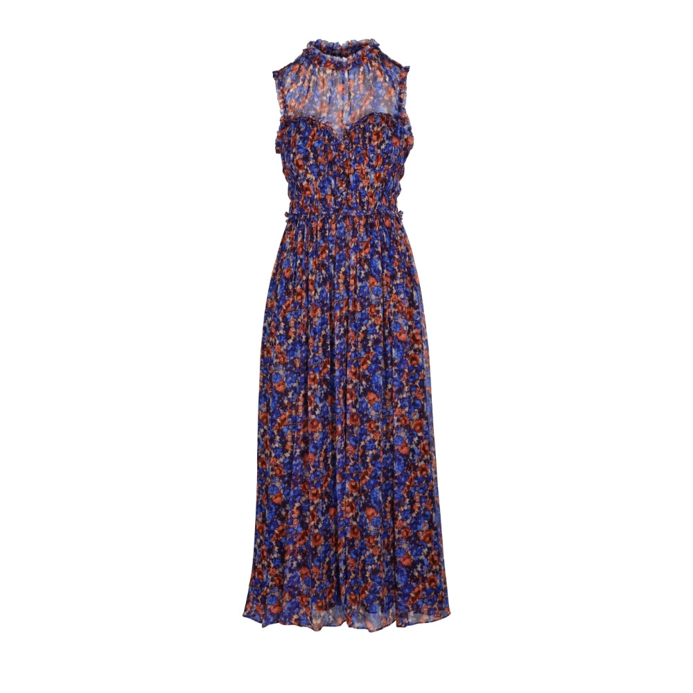 Ulla Johnson Kasia Crinkled Silk Chiffon Midi Dress in Violet Floral Print – International designer fashion boutique Australia Riada Concept Woollahra