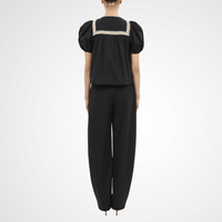 Ulla Johnson Lia Puff Sleeve Top in Noir - sculpted short puff sleeve top with lace trim. Available instore and online at Riada Concept, Woollahra — Sydney’s destination for a curated selection of international luxury brands