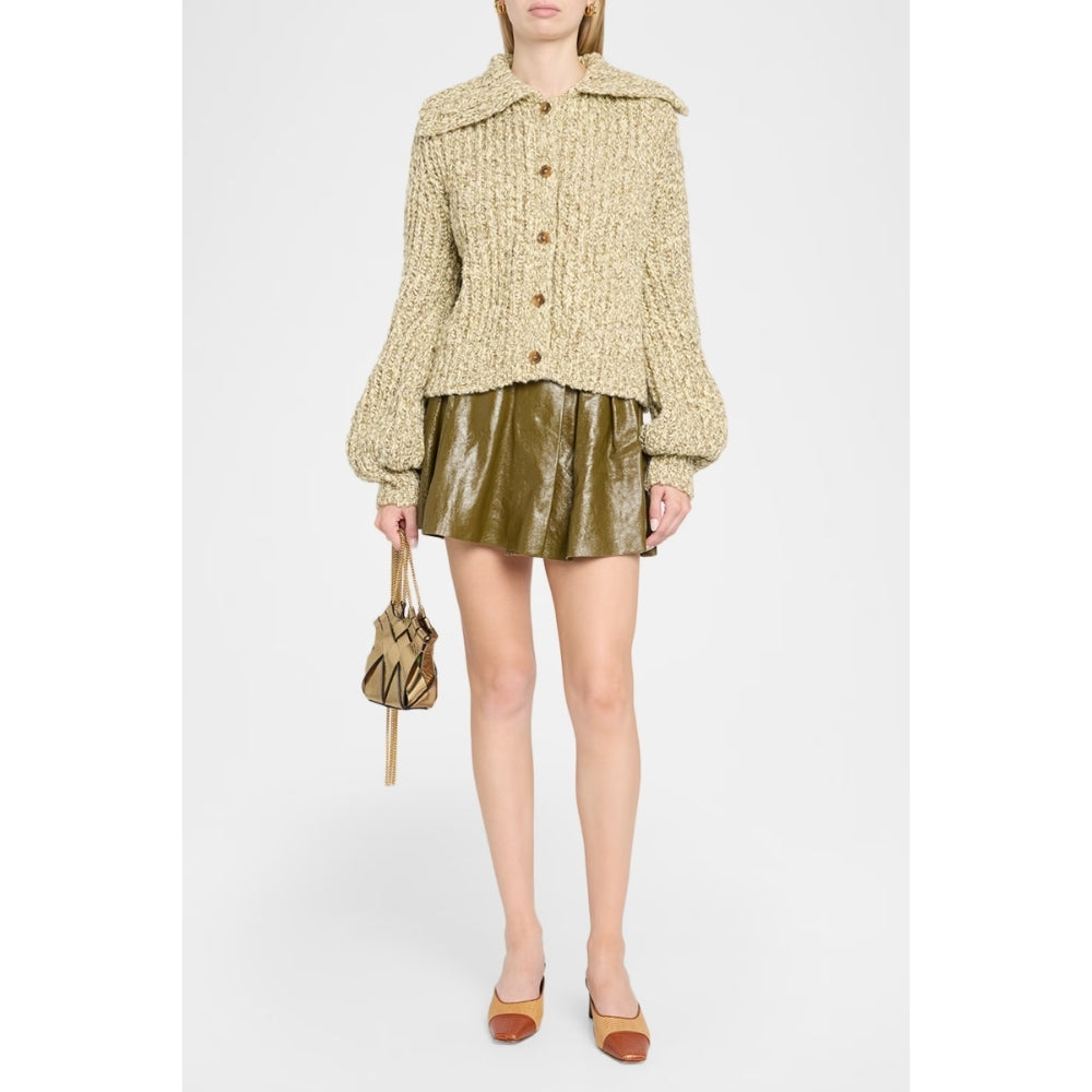 Riada Concept Ulla Johnson Louise cardigan in a marled mouline knit with a wide collar and full sleeves - model styled front view