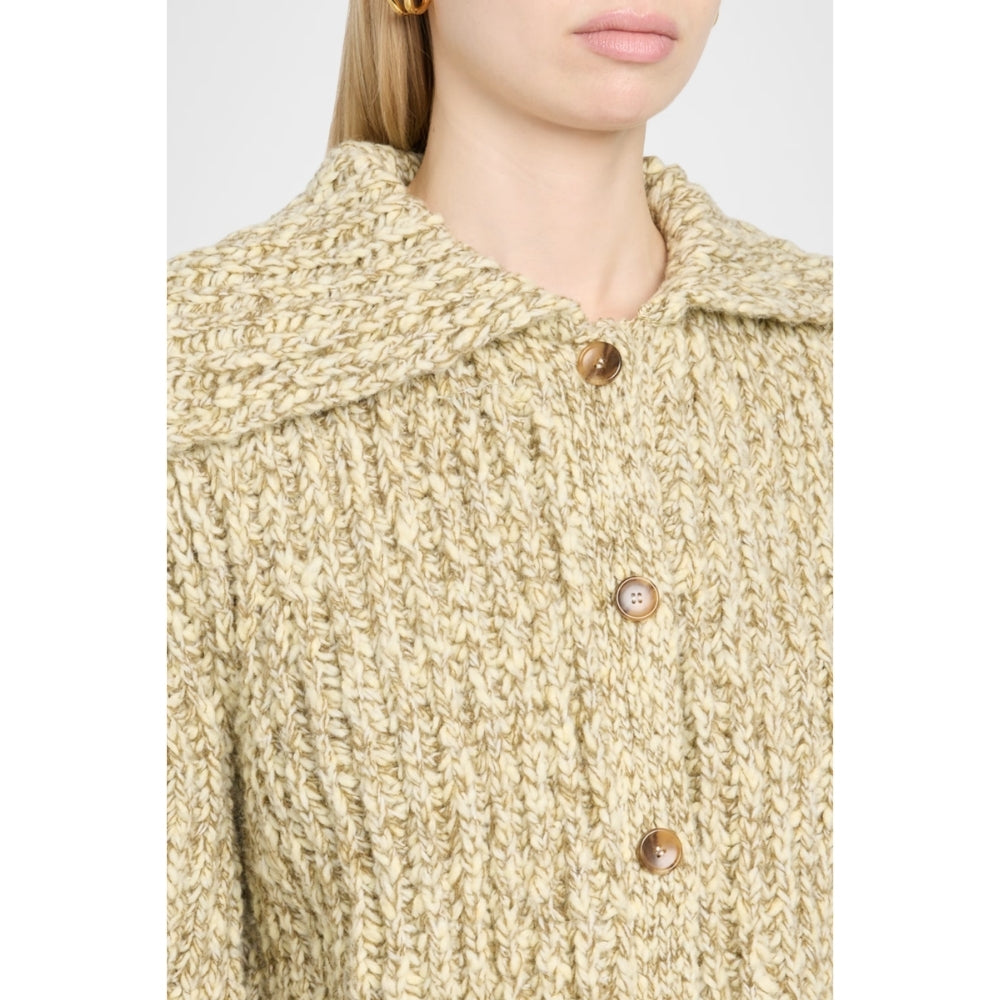 Riada Concept Ulla Johnson Louise cardigan in a marled mouline knit with a wide collar and full sleeves - close-up