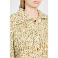 Riada Concept Ulla Johnson Louise cardigan in a marled mouline knit with a wide collar and full sleeves - close-up