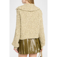 Riada Concept Ulla Johnson Louise cardigan in a marled mouline knit with a wide collar and full sleeves - model back view
