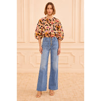 Ulla Johnson Lucie Floral Cotton Bubble Sleeve Top in Night Bloom – International designer fashion boutique Australia Riada Concept Woollahra