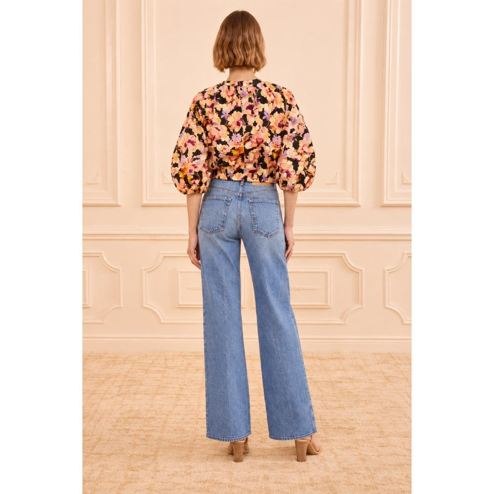Ulla Johnson Lucie Floral Cotton Bubble Sleeve Top in Night Bloom – International designer fashion boutique Australia Riada Concept Woollahra