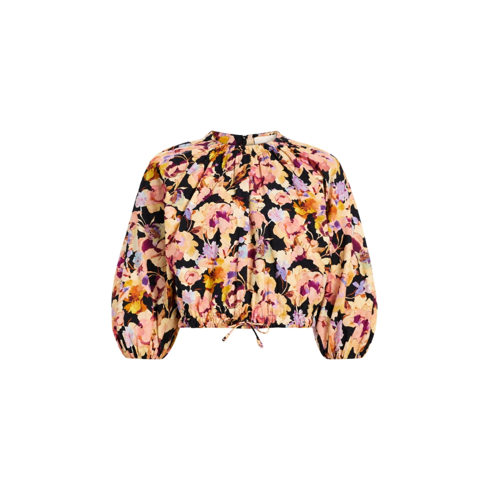 Ulla Johnson Lucie Floral Cotton Bubble Sleeve Top in Night Bloom – International designer fashion boutique Australia Riada Concept Woollahra