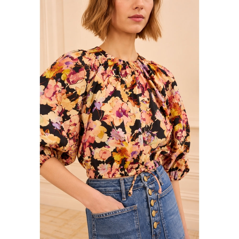 Ulla Johnson Lucie Floral Cotton Bubble Sleeve Top in Night Bloom – International designer fashion boutique Australia Riada Concept Woollahra