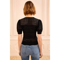 Ulla Johnson Marcelena Eyelet Knit Short Sleeve Top in Noir – International designer fashion boutique Australia Riada Concept Woollahra