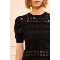 Ulla Johnson Marcelena Eyelet Knit Short Sleeve Top in Noir – International designer fashion boutique Australia Riada Concept Woollahra