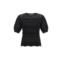 Ulla Johnson Marcelena Eyelet Knit Short Sleeve Top in Noir – International designer fashion boutique Australia Riada Concept Woollahra