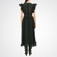 Ulla Johnson Olga Eyelet Flutter-Sleeve Midi Dress in Cypress – luxury cotton eyelet midi dress with V-neck and flutter sleeves, Available instore and online at Riada Concept, Woollahra — Sydney’s destination for a curated selection of international luxury brands