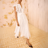 Ulla Johnson Olga Flutter Sleeve Midi Dress in Pristine – luxury white cotton eyelet midi dress with lace inserts and scalloped flutter sleeves, Available instore and online at Riada Concept, Woollahra — Sydney’s destination for a curated selection of international luxury brands