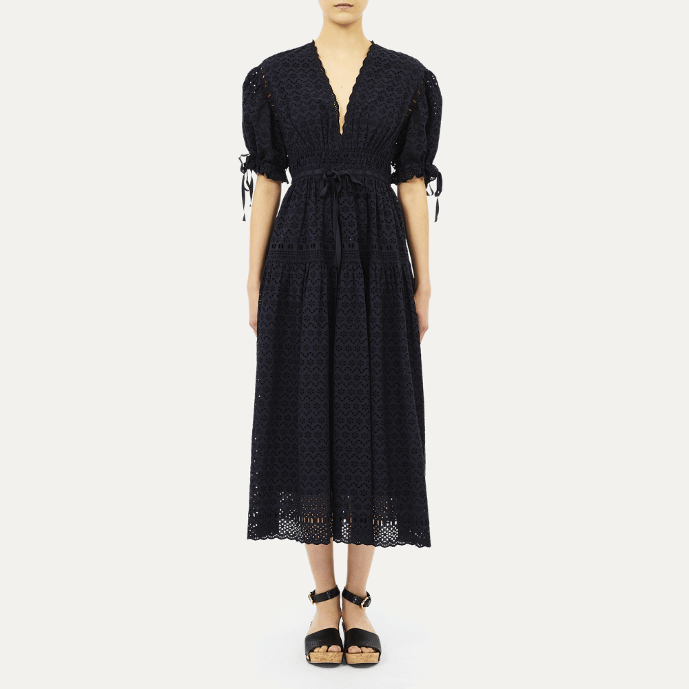 Ulla Johnson Ottilie Short-Sleeve Cotton Dress in Midnight – International designer fashion boutique Australia Riada Concept Woollahra